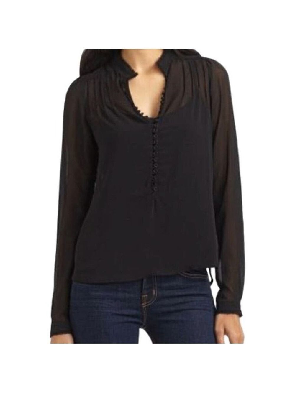 PJK Patterson J Kincaid Raw Hem Sheer Button Blouse